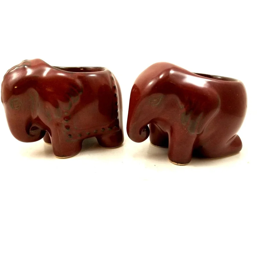 PartyLite Elephant Votive Candle Holder Brown Ceramic Tea Light Home Décor